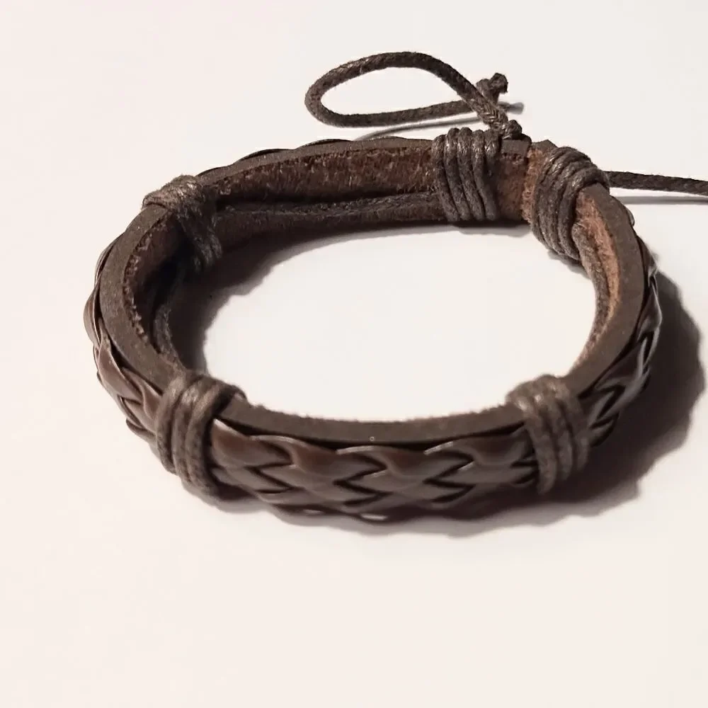 Men's‎ leather bracelet braided brown new d11